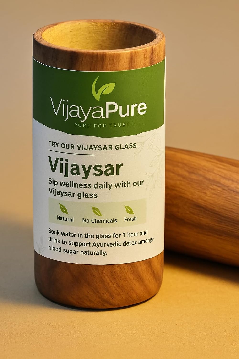 Vijaysar Glass Wooden Tumbler for Diabetes Control BUY 1 GET 2