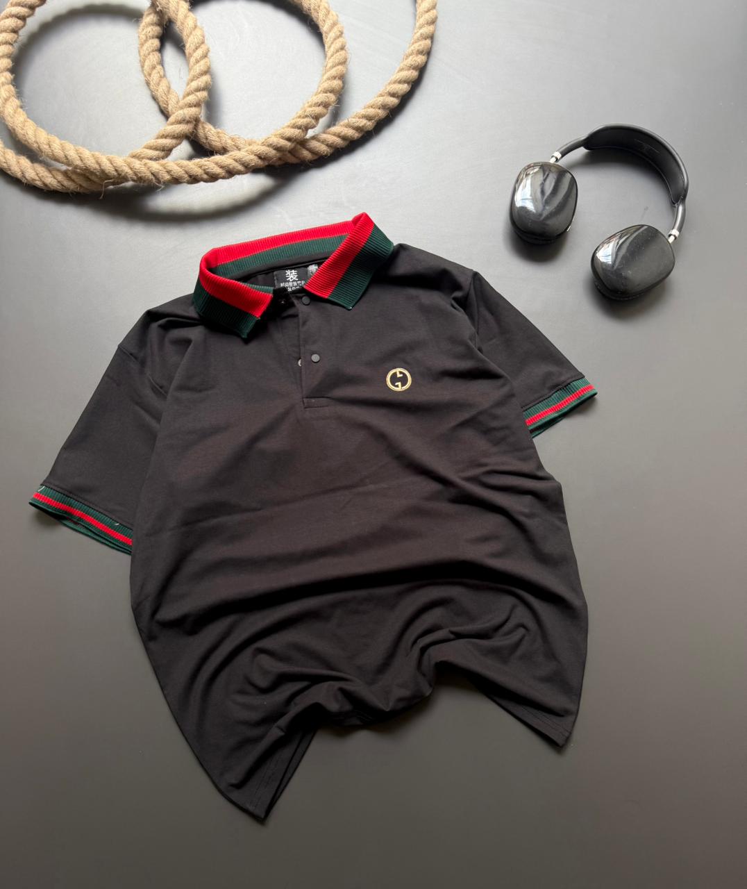 Premium Stripe Collar Luxivra T-Shirt – Luxury Inspired Casual Wear