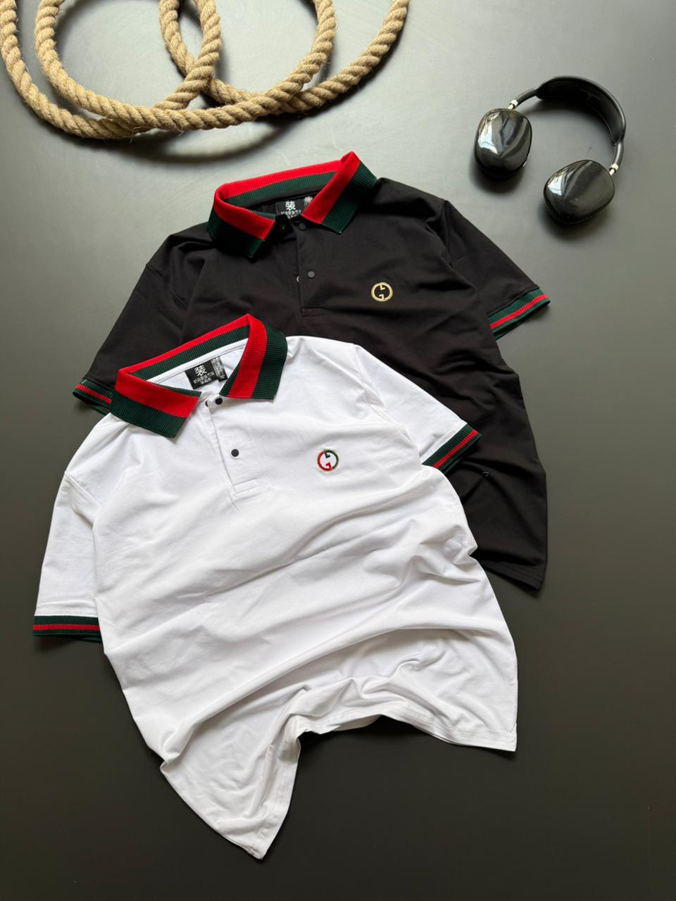 Premium Stripe Collar Luxivra T-Shirt – Luxury Inspired Casual Wear
